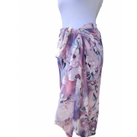 Wzorzysta spódnica plażowa chusta PAREO L/XL liliowe kwiaty